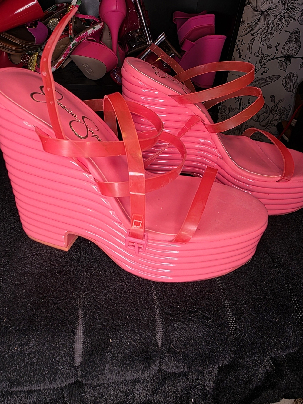 Jessica Simpson Neon Pink Platform Wedge Sandals